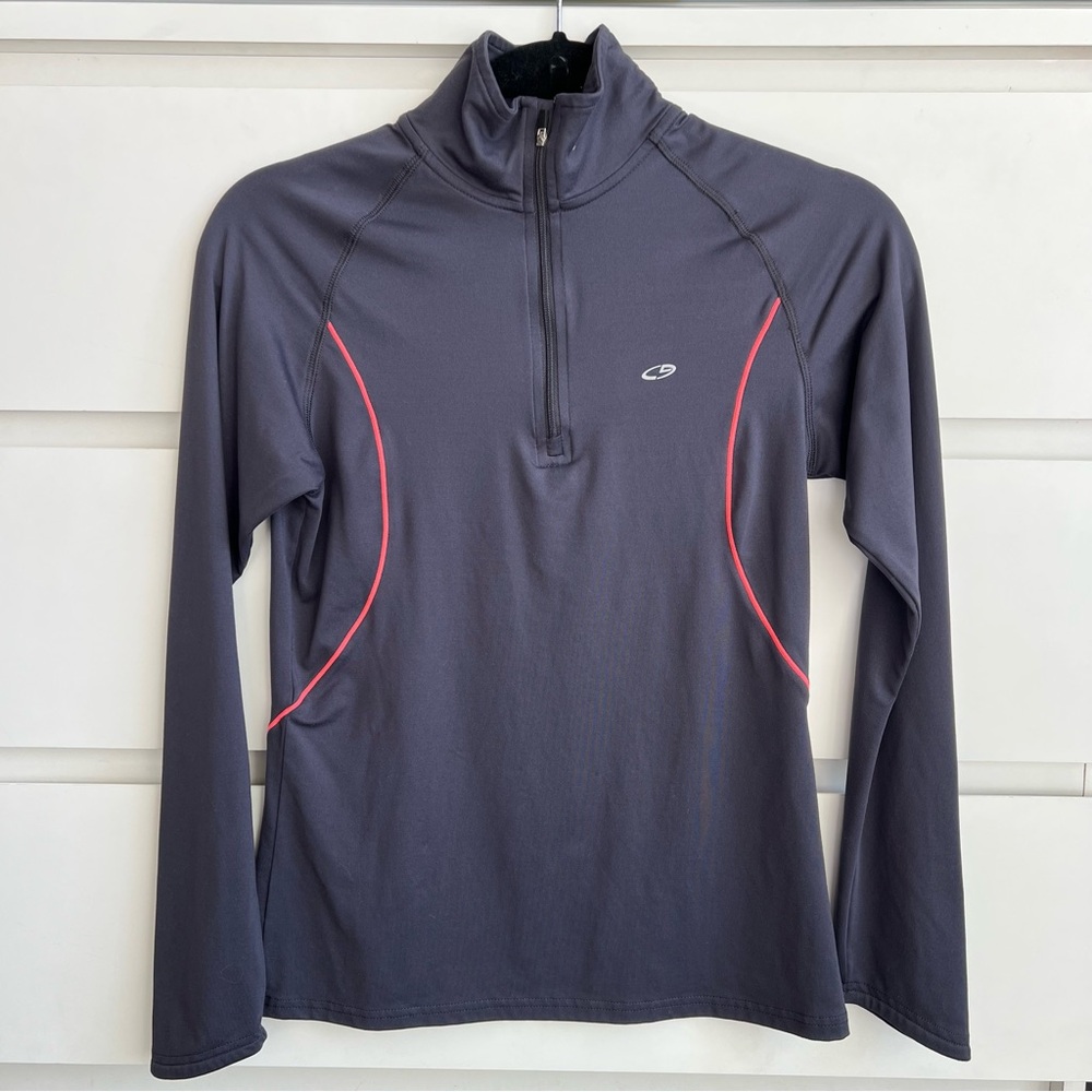 Champion grey and orange women's quarter zip long sleeve activewear top size xs